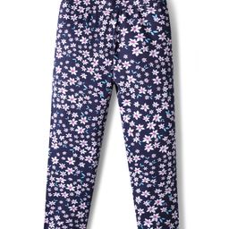 Pine Kids Cotton Lycra Knit Full Length Floral Printed Leggings - Navy Blue-picture-28