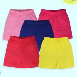 Kiddopanti Cotton Lycra Knit Pack Of 5 Solid Cycling Shorts - Yellow Red Lilac Baby Pink & Royal Blue-image-84