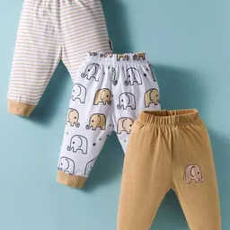 Child World Sinker Knit Full Length Lounge Pants With Animal Print Pack Of 3 - White & Brown-picture-44