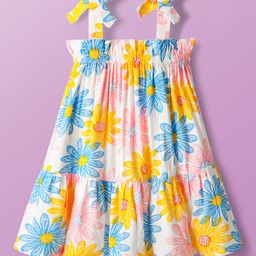 CrayonFlakes Rayon Woven Sleeveless Floral Printed A Line Dress - Off White-picture-10