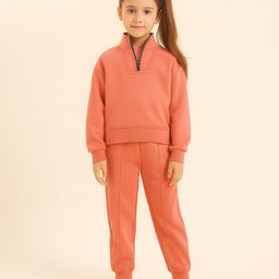 Aww Hunnie Terry Knit Full Sleeves Solid Light Winter Sweatshirt & Joggers Set - Peach-picture-7