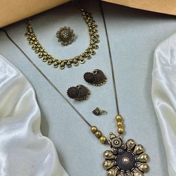 NAMAN ARTS Gold-Plated Oxidized Skin-Friendly Jewellery Set-image-95