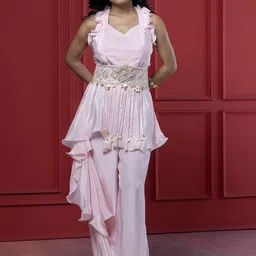 GloballyRonakRBafna Embellished V Neck Top & Palazzo With Belt Co-Ords-picture-21