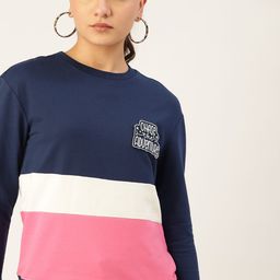 DressBerry Women Navy Blue & Pink Colourblocked Sweatshirt-image-59