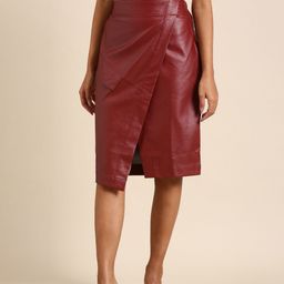 Athena Women Maroon Wrap Skirt with Front Slit-picture-39
