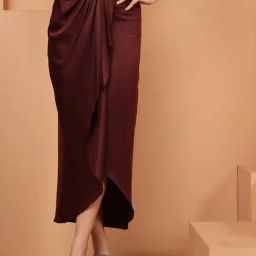 NEUDIS Wine Satin Regular Fit Skirt-image-21