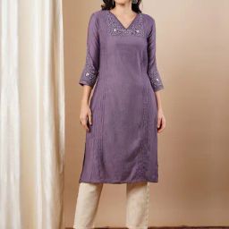 Fashor Purple Pure Cotton Regular Fit Kurta-image-57
