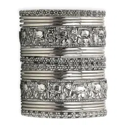 Oomph Oxidized Silver Elephant Design Classic Bangles - Set of 18 image 2