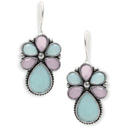 Oomph Pink & Mint Green Silver Oxidized Ethnic Drop Earrings image 2
