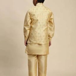 Pro-Ethic Style Developer Boys Yellow Sequence Full Sleeves Self Design Kurta Sets image 2