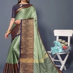 APNISHA Green & Navy Woven Saree With Unstitched Blouse-picture-21