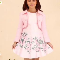 Cutecumber Girls Pink Floral Print Full Sleeves Dress with Shrug-image-38