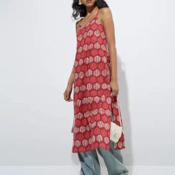 Utsa by Westside Red Geometric Printed A-Line Cotton Kurta-9