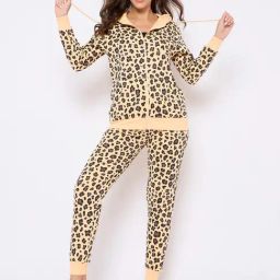 Clovia Beige Cotton Animal Printed Hoodedd Activewear-image-65