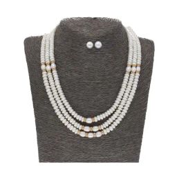 Sri Jagdamba Pearls 3 Line Pearl White Alloy Necklace Set-image-63
