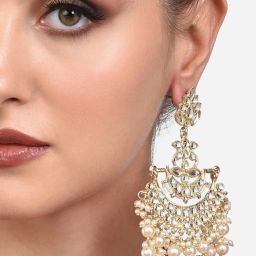 Zaveri Pearls Gold Tone Kundan & Pearls Crescent Dangler Earrings-ZPFK13978 image 2