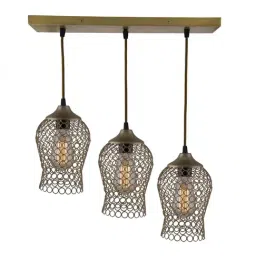 Homesake 3-Lights Linear Cluster Golden Metal Chimney Pendant Light - Set of 1 (Bulb not included)-35