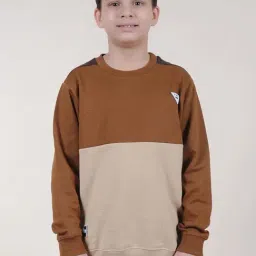 Kiddopanti Boys Brown & Beige Color Block Full Sleeves Sweatshirts Hoodies-image-53