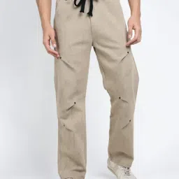 SHOWOFFFF Beige Denim Solid Relaxed Fit Jeans-picture-27