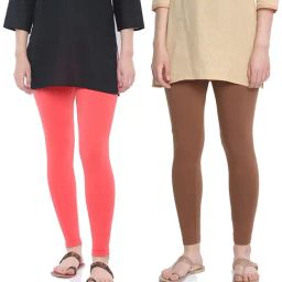 Dollar Missy Salmon Pink & Light Brown Cotton Leggings (Pack of 2)-image-33