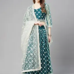 READIPRINT FASHIONS Teal Green Embroidered Unstitched Lehenga Choli Set With Dupatta-image-30
