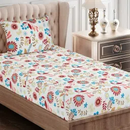 SEJ by Nisha Gupta Floral Maroon 144 TC Cotton Single Bed Sheet with 1 Pillow Cover-image-26