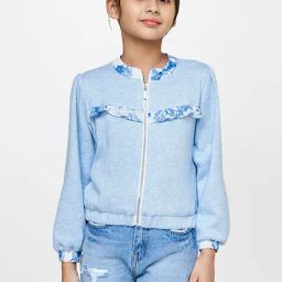 AND girl Kids Blue Floral Print Full Sleeves Jacket-image-45