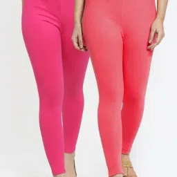 Gracit Pink & Peach Mid Rise Leggings - Pack Of 2-image-66