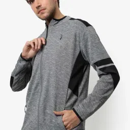 Campus Sutra Grey & Black Regular Fit Colour-Block Jacket-16