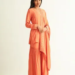 ANCESTRY Orange Embroidered Dupatta-picture-35