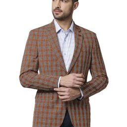Raymond Orange Regular Fit Checks Blazer-picture-19
