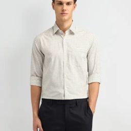 Arrow Yellow Cotton Slim Fit Checks Shirt-picture-5