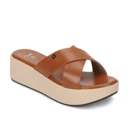 Yoho Women's Tan Cross Strap Wedges image 2