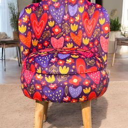 Shadowkart Purple & Pink Printed Wooden Round Ottoman Pouffe-6