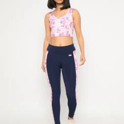 Clovia Navy And Pink Polyester Printed Activewear-image-0