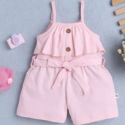 Bumzee Pink Cotton Solid Jumpsuit With Belt for Girls-image-14