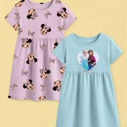 Nap Chief Girls Pink & Blue Cotton Relaxed Fit Character Based Casual Dress -Pack of 2-image-81
