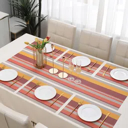 HOKIPO Set Of 6 Multi-Stripes Table Placemats With Runner-0