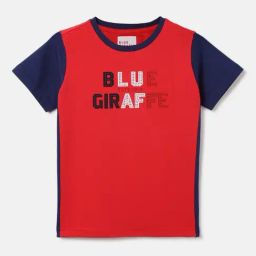 Blue Giraffe Boys Red Pure Cotton Color-Block T-Shirt-image-49