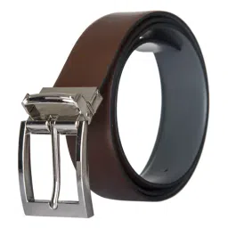 BULCHEE Grey & Brown Leather Reversible Formal Belt for Men-image-17