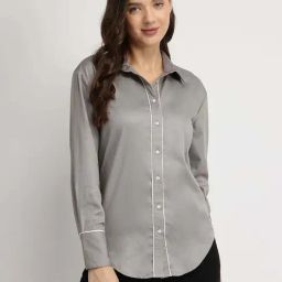 Fablestreet Grey Cotton Satin Shirt-image-45