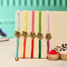 Aapno Rajasthan Multicolor Gold Floral Set of 5 Rakhi image 2