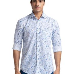 Colorplus Blue Tailored Fit Printed Shirt-image-22