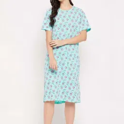 Madame M Secret Aqua Cotton Regular Fit Printed Nighties-picture-14