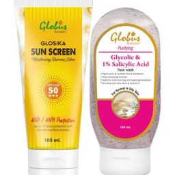 Globus Remedies Glosika Moisturizing Sunscreen SPF 50+++ & Glycolic & 1% Salicylic Acid Face Wash Combo-91