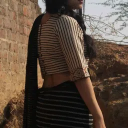 Chidiyaa Black Block Printed Cotton Mul Saree image 2