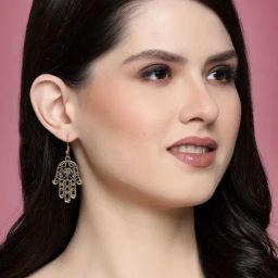Panash Gold Plated Contemporary Evil Eye Drop Earrings image 2
