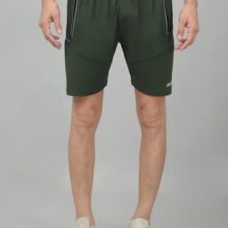 Cantabil Men's Olive Green Solid Stretchable Activewear Shorts-image-37