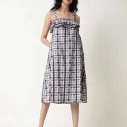 RAREISM Grey Cotton Checked Dress-image-31