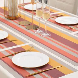 HOKIPO Set Of 6 Multi-Stripes Table Placemats With Runner image 3